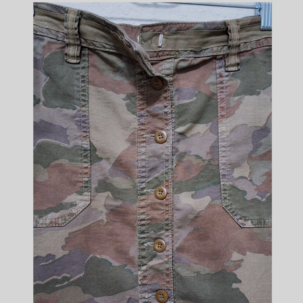 Anthropologie Camo Button Front Mini Skirt Green Brown Utility Size 12R Utility - Picture 4 of 8